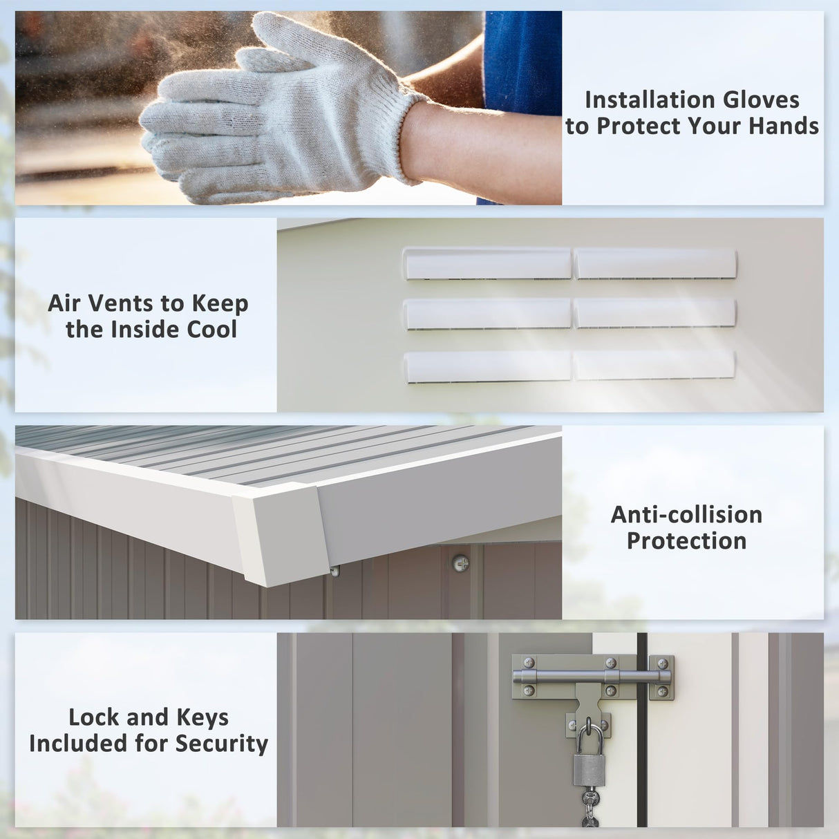 Outsunny 4' x 7.7' Metal Outdoor Storage Shed, Lean to Storage Shed, Garden Tool Storage House with Lockable Door and 2 Air Vents for Backyard, Patio, Lawn, Light Gray Outsunny