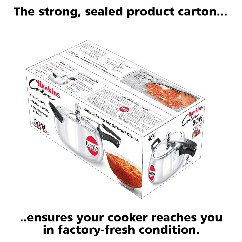 Hawkins 5 Litre Contura Pressure Cooker, Handi Inner Lid Cooker, Silver (HC50), Aluminium HAWKINS