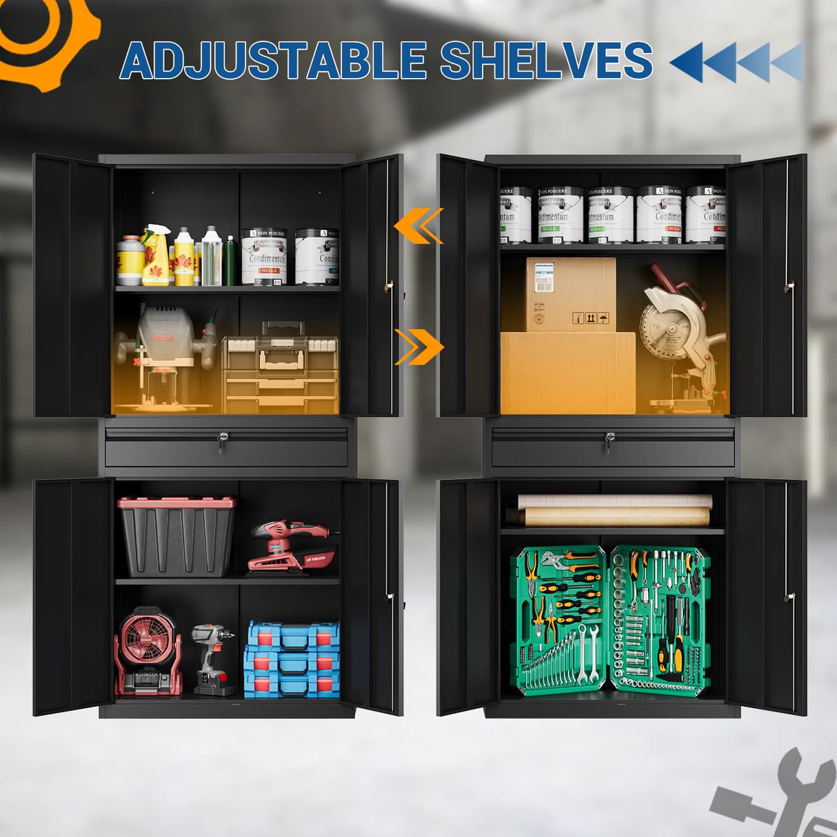 Fesbos 71" Metal Cabinet-Black Heavy Duty Storage File Cabinet Steel Tool Cabinets with Shelves, Lockable Doors and Drawers- for Garage, Pantry, Warehouse - Assembly Required Fesbos