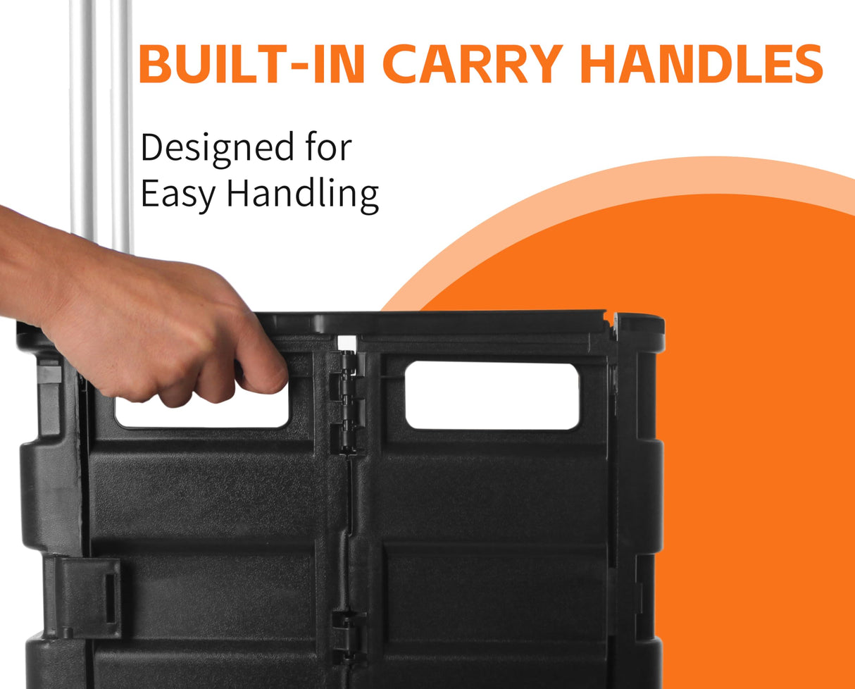 MaxWorks 50919 Collapsible Black Rolling Folding Dolly Grocery Cart - Multi-Functional Teacher Dolly with Extra Storage, Durable Wheels, and Easy-to-Fold Design for Classroom, Office, Shopping MaxWorks