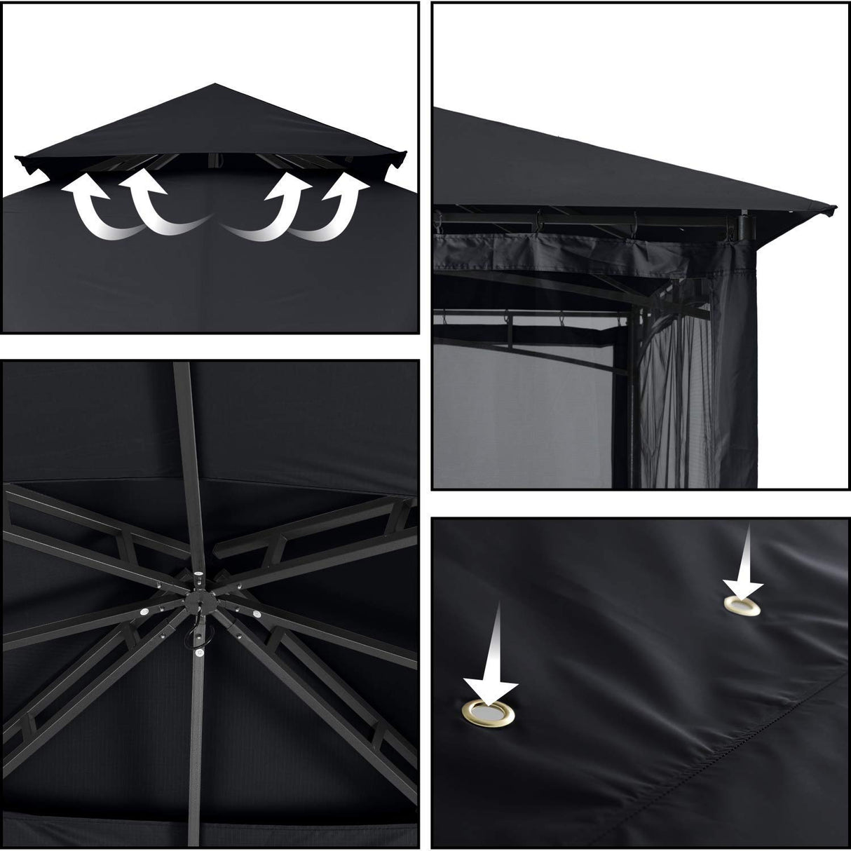 ABCCANOPY Gazebos for Patios 8x8 - Outdoor Steel Frame Gazebo with Mosquito Netting for Lawn Backyard Garden Deck (Black) ABCCANOPY