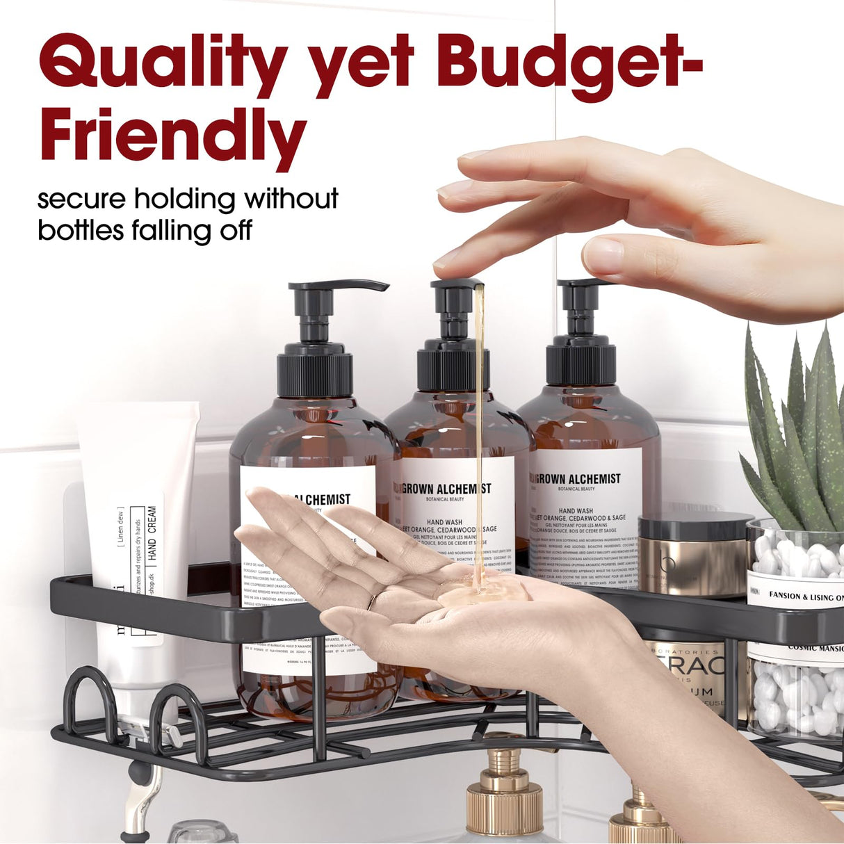 Sakugi Corner Shower Caddy - 2 Pack, Adhesive Shower Organizers, Rustproof Stainless Steel Shower Shelves with 8 Hooks, No Drilling Bathroom Organizers and Storage Racks, Space-Saving, Black,Medium Sakugi