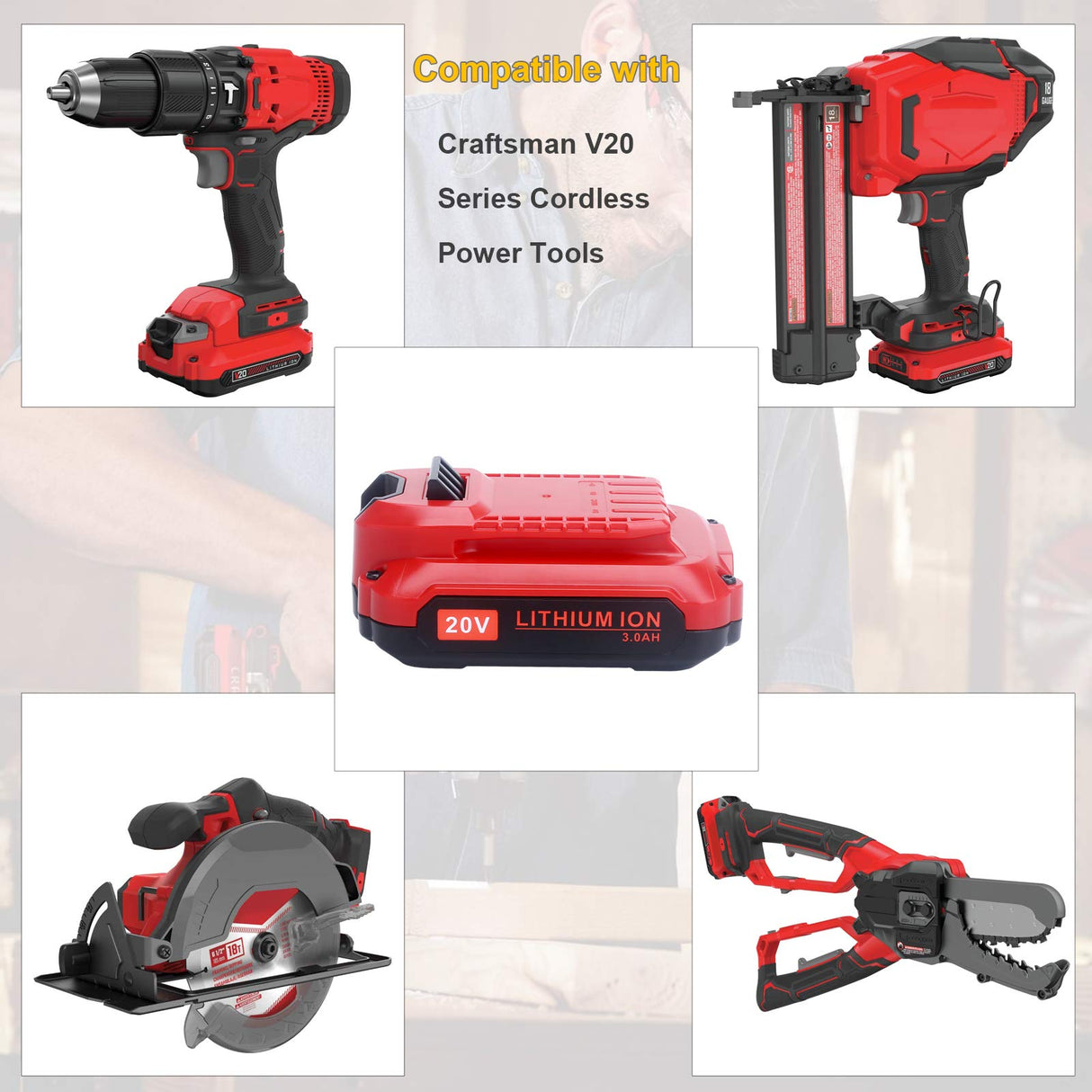 ELEFLY 2 Pack 20V 3.0Ah Lithium Battery Compatible with Craftsman 20V Battery CMCB201 CMCB202-2 CMCB204-2, Compatible with Craftsman V20 Series 20V Max Cordless Power Tools ELEFLY