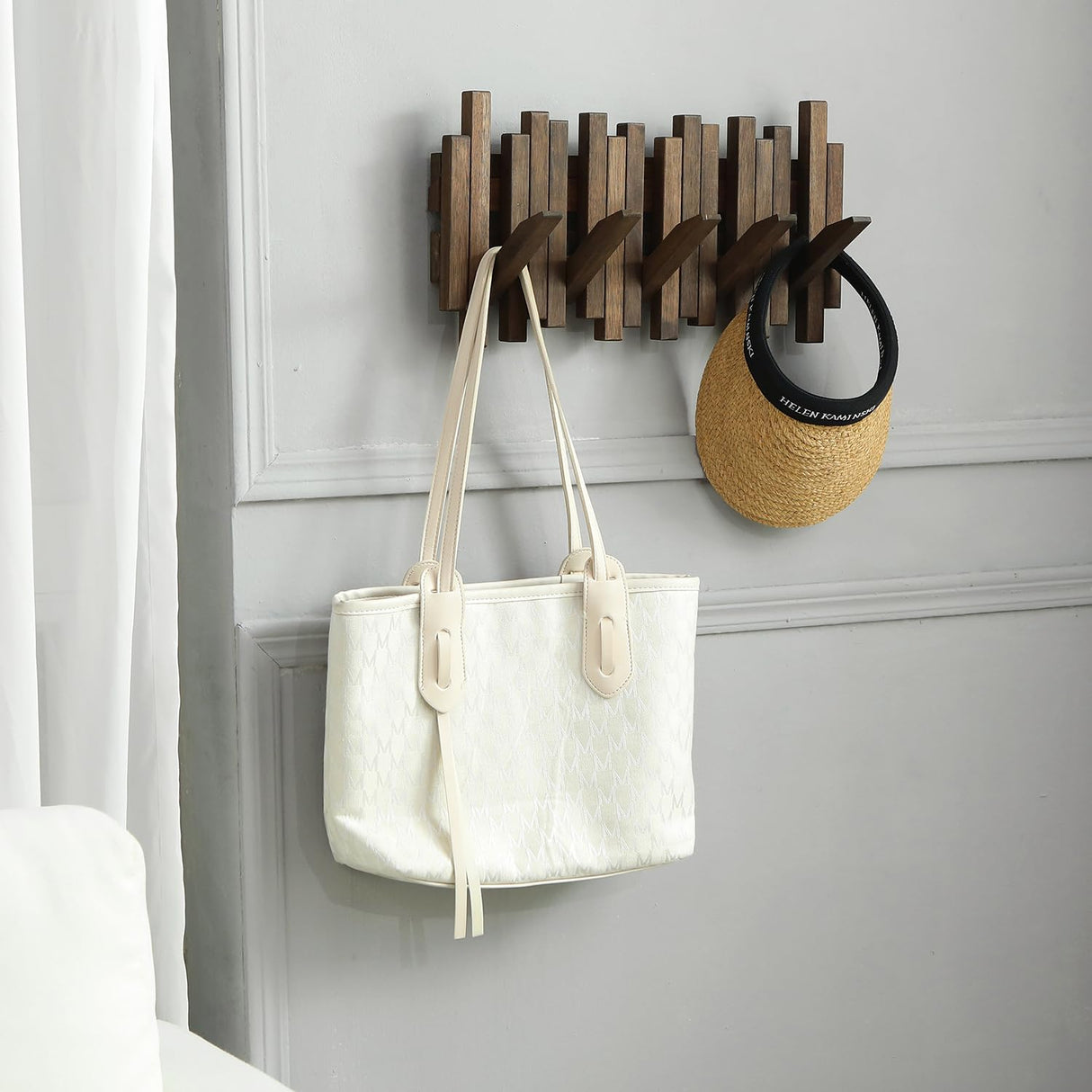 GOGREEBELL Natural Wood Wall Mounted Piano Coat Rack| Coat Rack Wall Mount| Flip Down Wall Hook Rack 5 Hooks| Entryway Coat Rack,Made of Acacia Wood (Walnut Color Dyed with Wood Wax Oil).Wall Art GOGREEBELL
