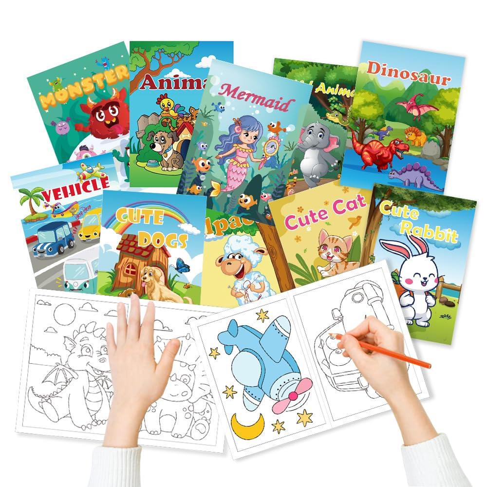 Aannanl 24 Mini Coloring Books Suitable for Kids Ages 2-4 and 4-8,Small Party Gifts,Bulk Birthday Gifts,Gift Bag fillers,School Classroom Activities Include Dinosaurs,Pets,Mermaids,Animal,Princess Aannanl