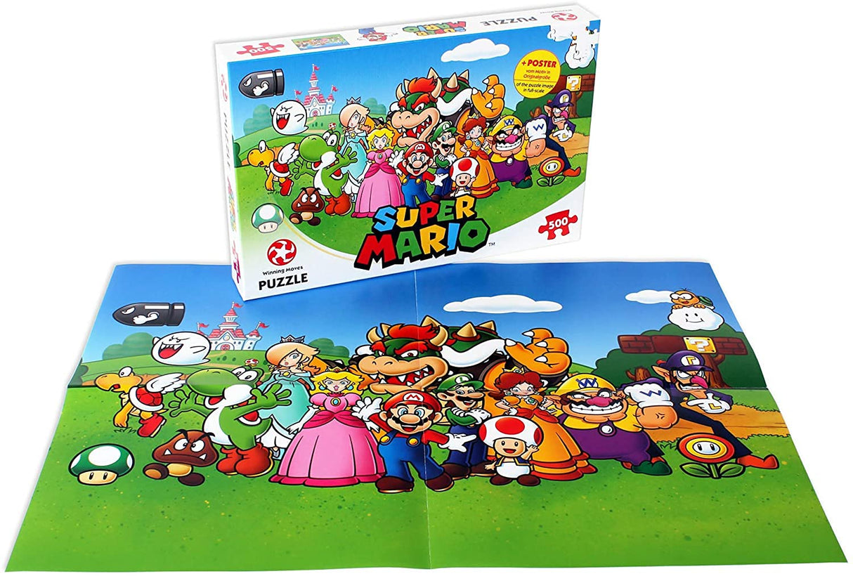 Winning Moves Super Mario and Friends 500 Piece Jigsaw Puzzle Game, Piece Together Mario, Luigi, Yoshi, Bowser and Toad, Gift and Toy for Ages 10 Plus Winning Moves