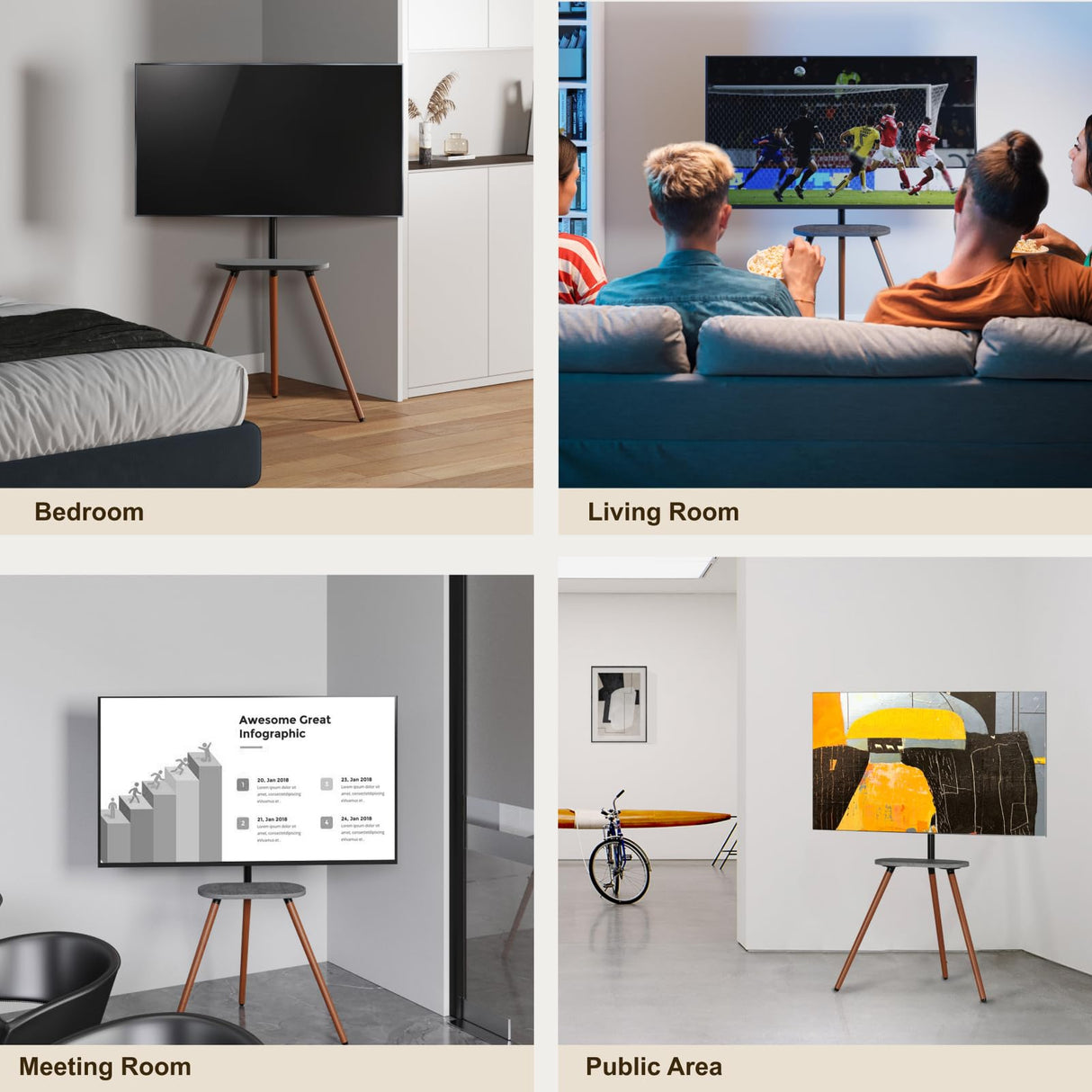 ECOTINY Tripod Easel TV Stand for 40 to 65 Inch LCD LED OLED Screen, Height Adjustable and Swievel TV Stand, Portable Corner TV Floor Stand with Wooden Tray, VESA 400x400mm, Minimalist Black Walnut ECOTINY