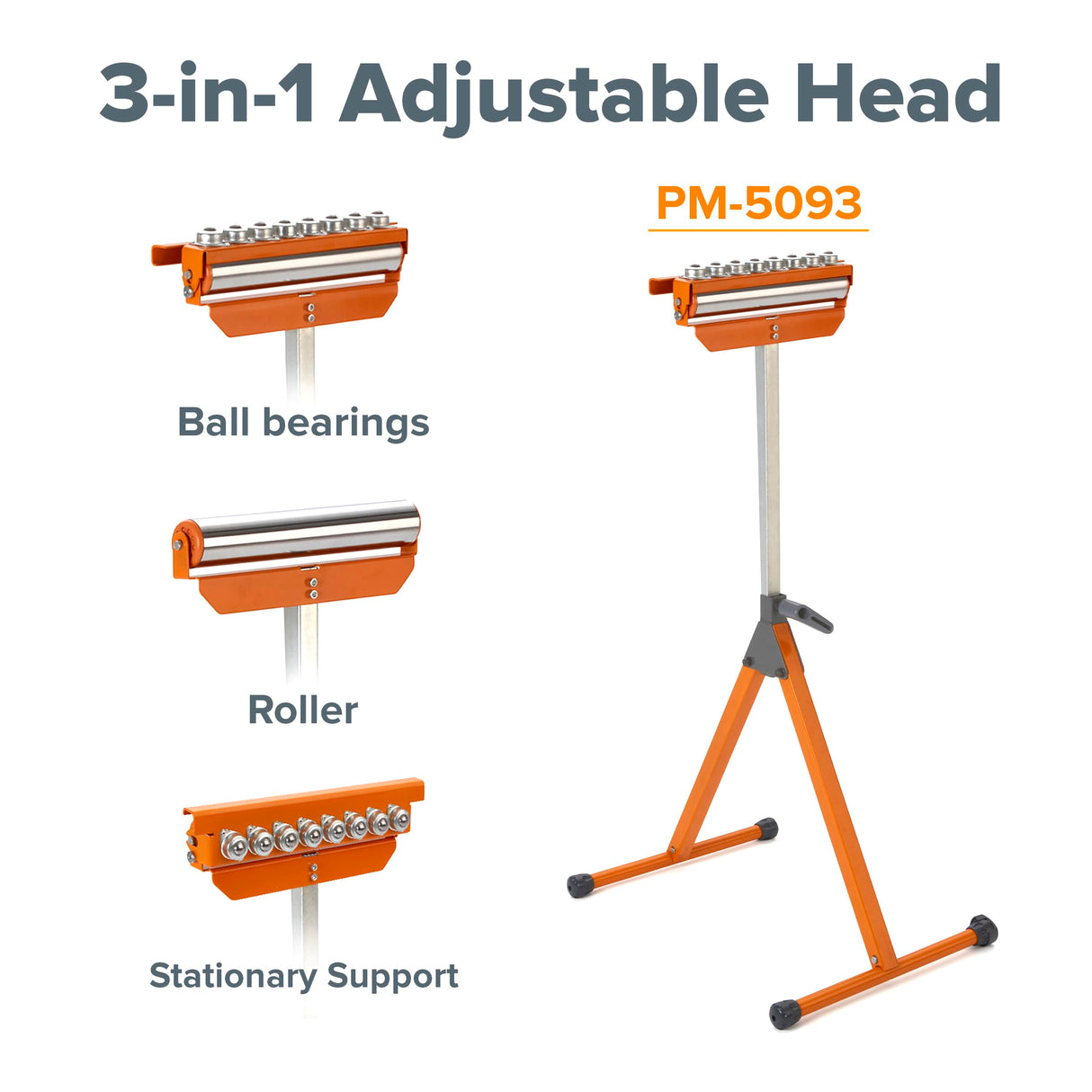 BORA Portamate PM-5093 Tri Function Pedestal Roller 11.25" Polished Steel Roller, Ball Bearing Multi-Directional Rollers Bora