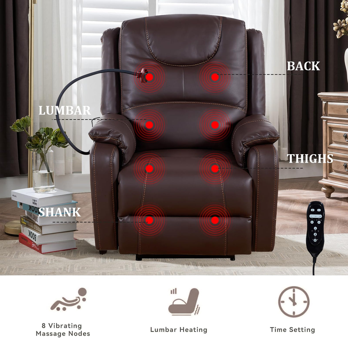 SoarTalent Zero Gravity Power Recliner Chairs for Adults 139°Single Sofa Chair Massage and Lumbar Heating with USB Port, Phone Holder, Side Pocket, Eco Leather(Brown) SoarTalent