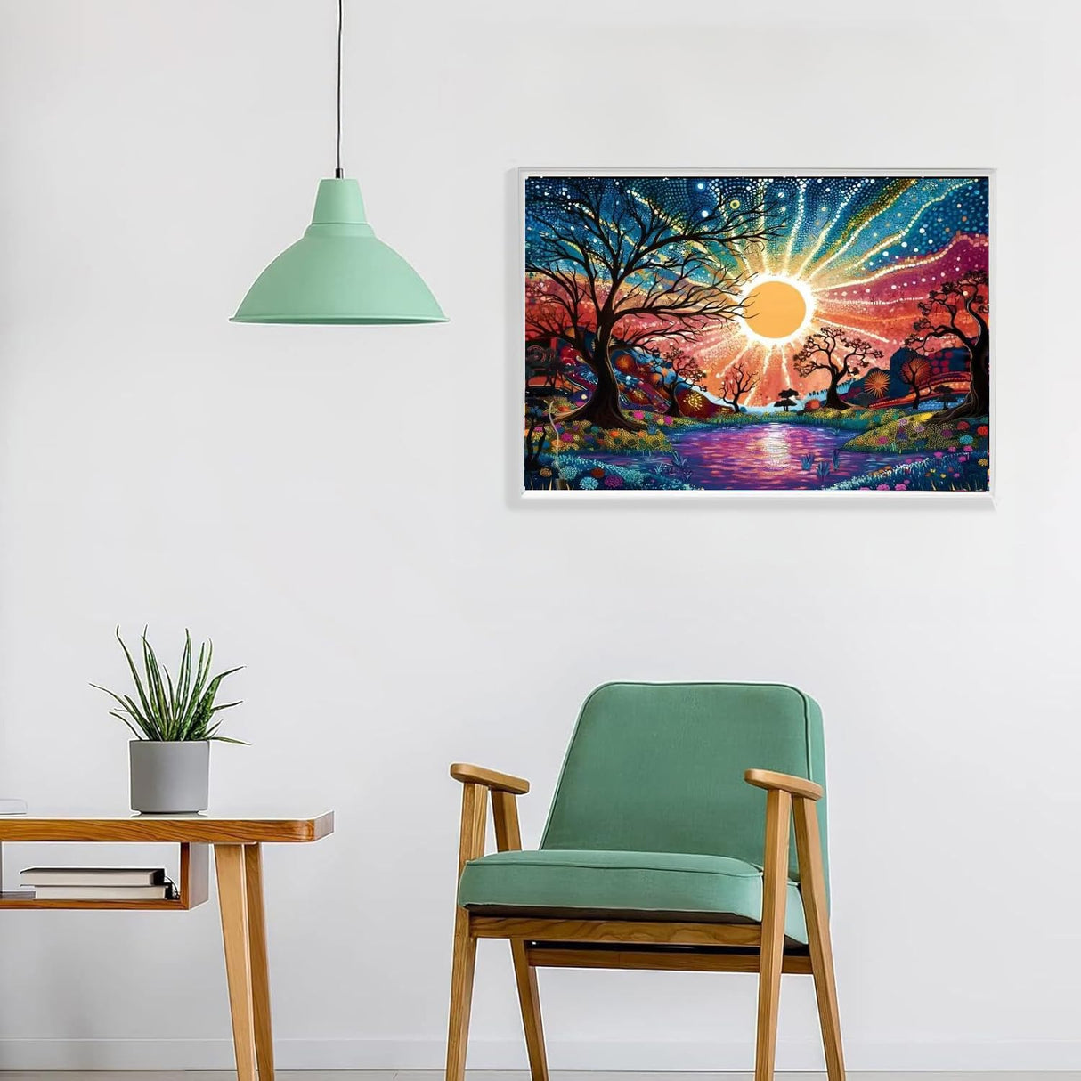 hyzsj Paint by Numbers Kit for Adults with Frame, Sun Paint by Numbers for Adults, Tree River Paint by Number with Easel, DIY Paint by Number Kits for Home Wall Decor (11.8x15.7inch ) hyzsj