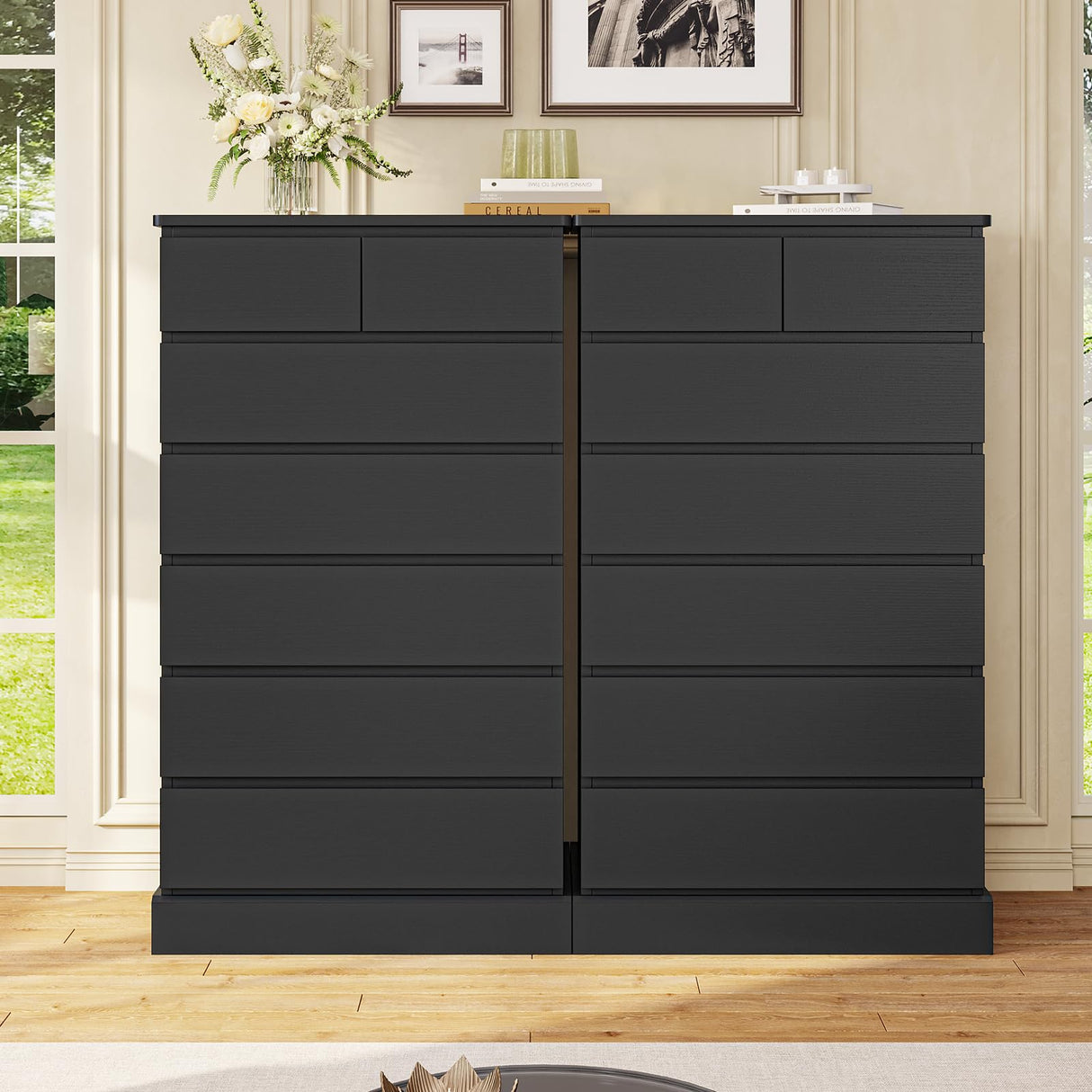 DICTAC Black Tall Dresser for Bedroom with 7 Drawers, 51.8" Tall Dressers & Chests of Drawers, Modern Wood Closet Organizer and Storage Cabinet, Large Vertical Dresser for Bedroom, Closet, Hallway DICTAC