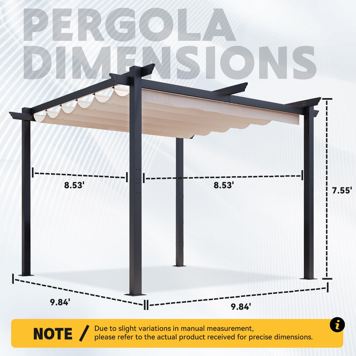 EROMMY Retractable Pergola 10' x 10', Metal Freestanding Shelter with Adjustable Sun Shade Canopy for Patios, Beige EROMMY