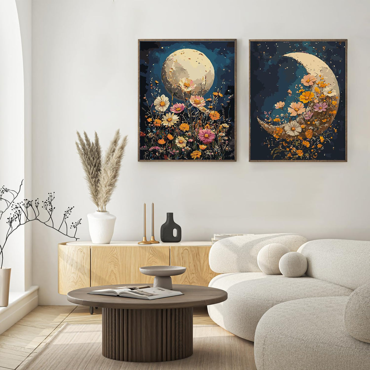 2 Pack Paint by Numbers Kit for Adults Beginner, Moon Flowers Adult Paint by Number Kits on Canvas, DIY Acrylic Number Painting for Adults for Home Decor Gift 16x20 Inch Possoco