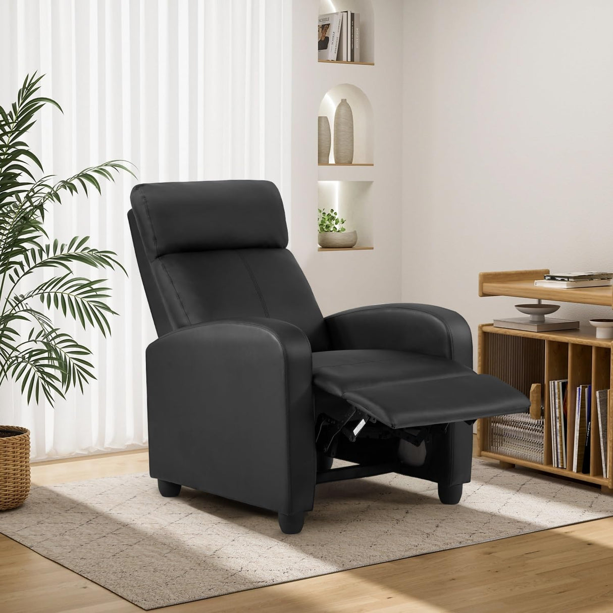 BestMassage | Recliner Chair | No Massage Function | Leather Black | with Lumbar Support, Adjustable Push Back, Wide Armrests, Footrest & Padded Seat | Easy Assembly | for Living Room, Home Theatre BestMassage