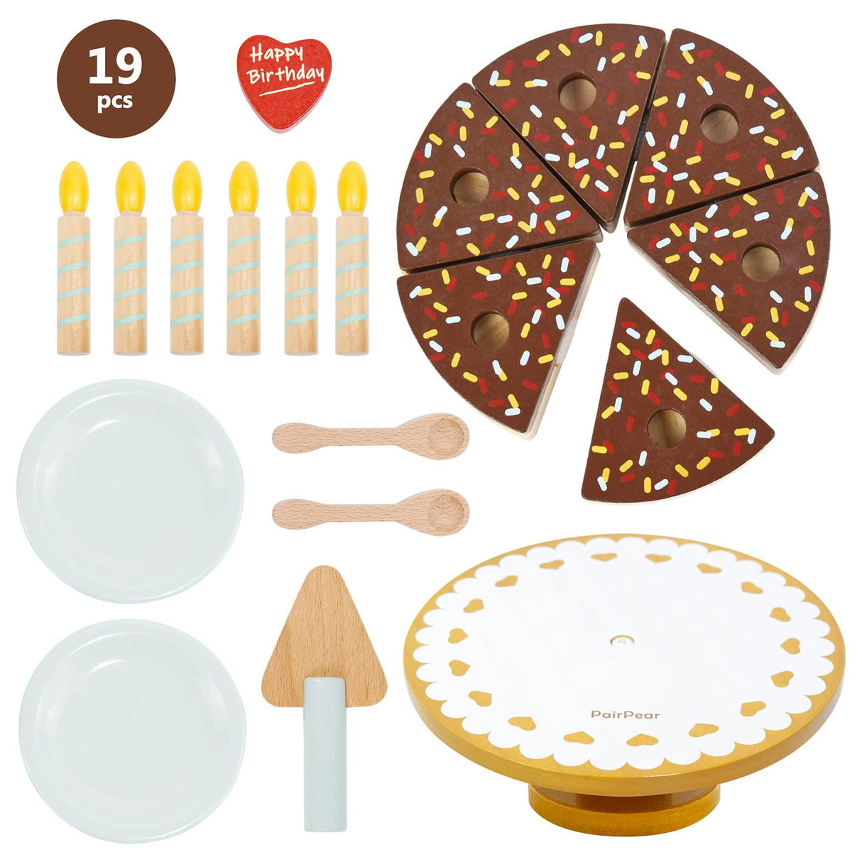 PairPear Birthday Party Cake Playset for Kids,Wooden Toys Play Food PairPear