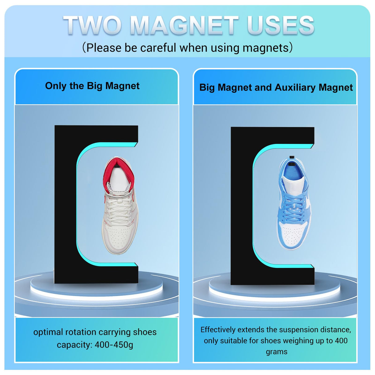 Levitating Sneaker Display, Magnetic Floating Shoe Display Stand with 360° Auto Rotation & LED Light, Levitation Sneaker Holder Rack for Shoes Collector/Advertising Exhibition/Home Decoration, Black WHDPETS