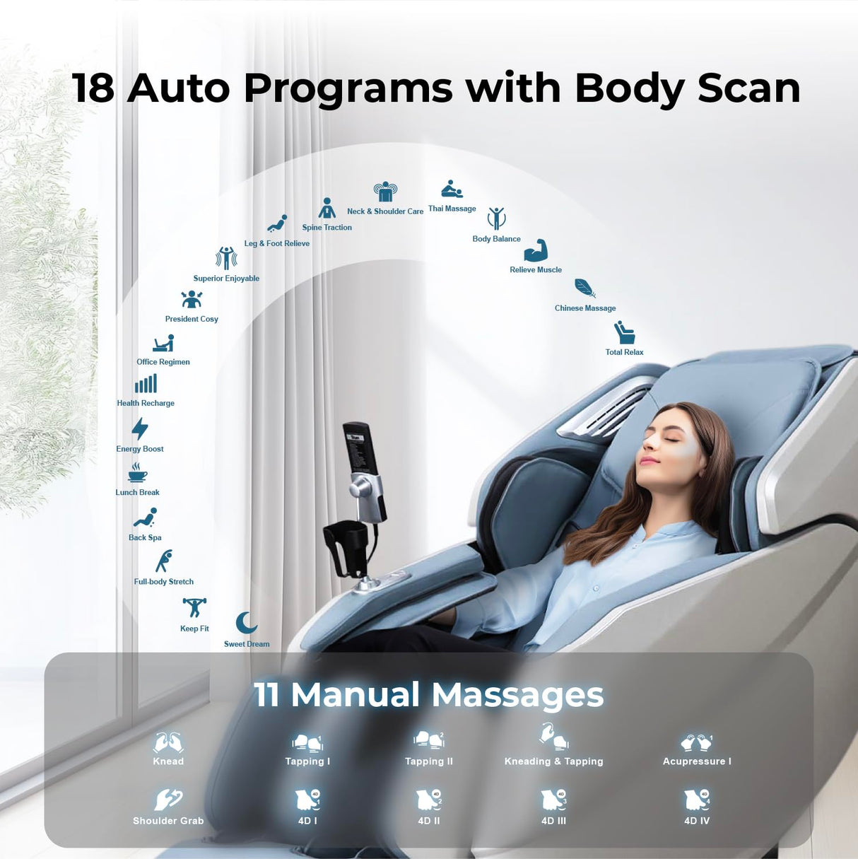 Titan Rejūv 4D l Blue l Full Body Massage Chair l SL Track l Intelligent Health Detection l Ai Series l Voice Recognition l Soothing Heating Therapy l Zero Gravity Reclining l Space Saving Titan