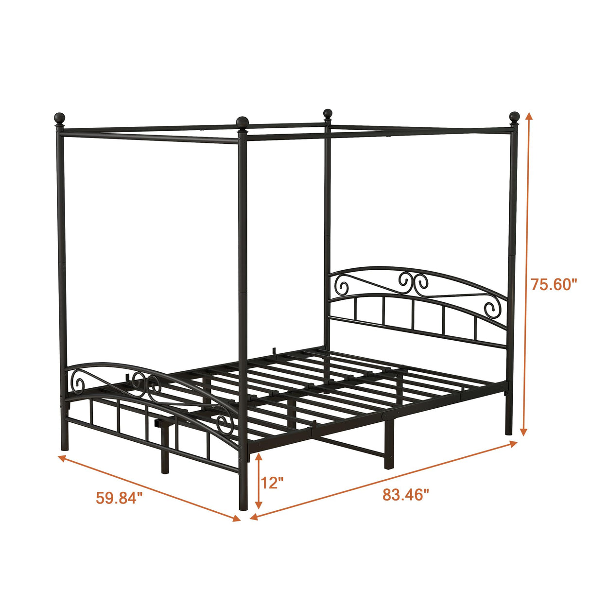 MaiDeHaoo Metal Canopy Bed Frame Queen Size, Metal Platform Bed with Sturdy Slatted Structure, 4-Poster Canopy Bed Frame with Headboard and Footboard, Noise-Free, Black MaiDeHaoo