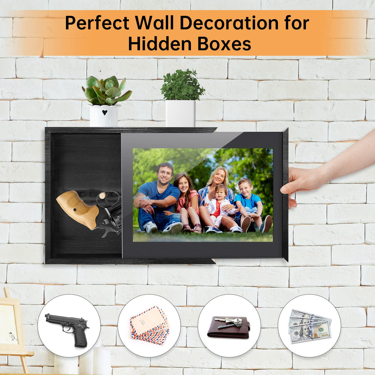 FTUREERA Hidden Gun Safes for Pistols, Concealment Shelf for Pistol Wall Storage, Wooden Gun Rack Furniture Cabinet Shelf, Secret Decor Handgun Box for Home Indoor Picture Frame FTUREERA