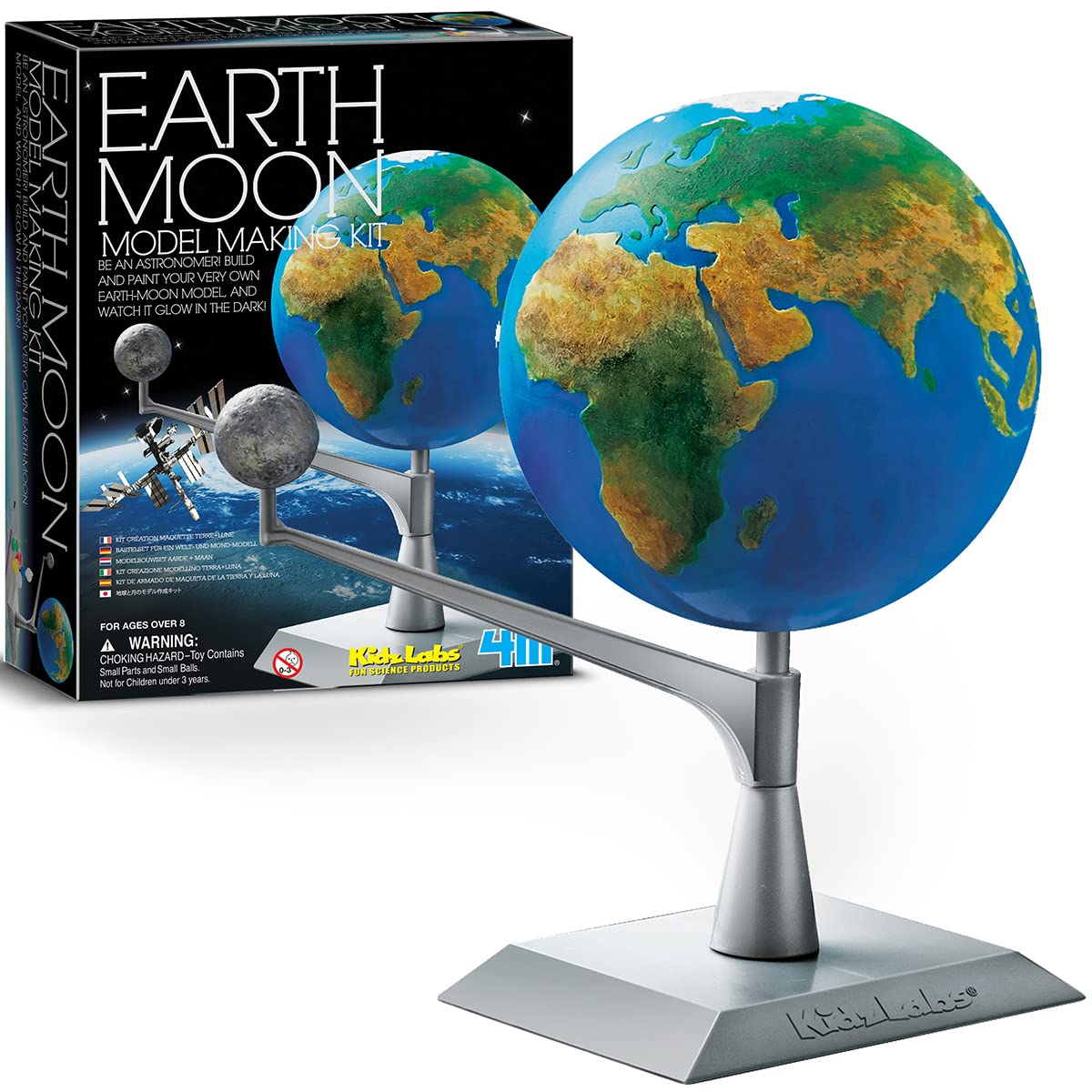 4M Kidzlabs Earth & Moon Model Kit – STEM Toys Science Lab DIY Orbit Planetarium Educational Gift 4M