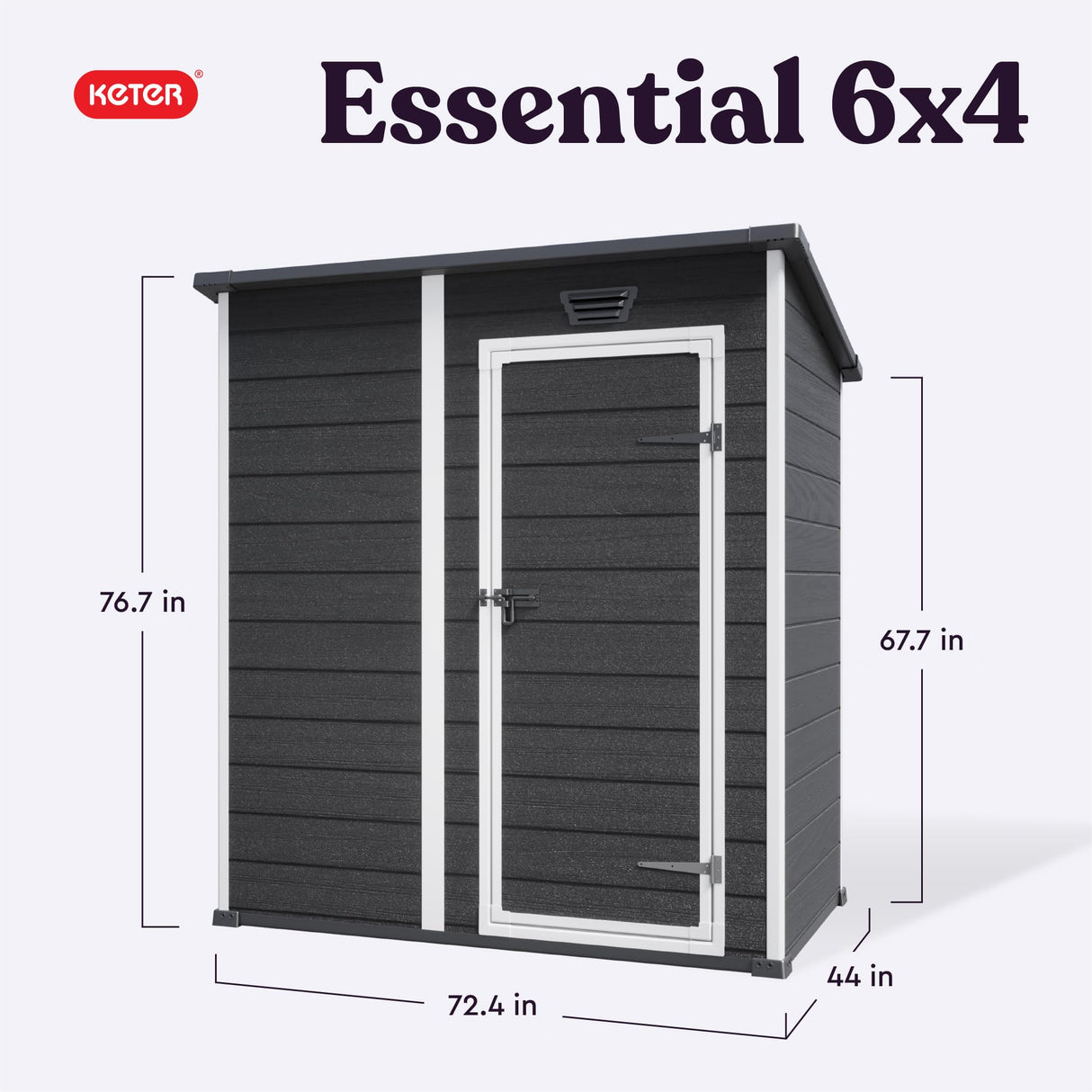 Keter Essential Shed 4x6 Resin Outdoor Storage Shed Ideal Storage for Patio Furniture, Garden Tools Bike Accessories, Beach Chairs and Lawn Mower, Black and White Keter