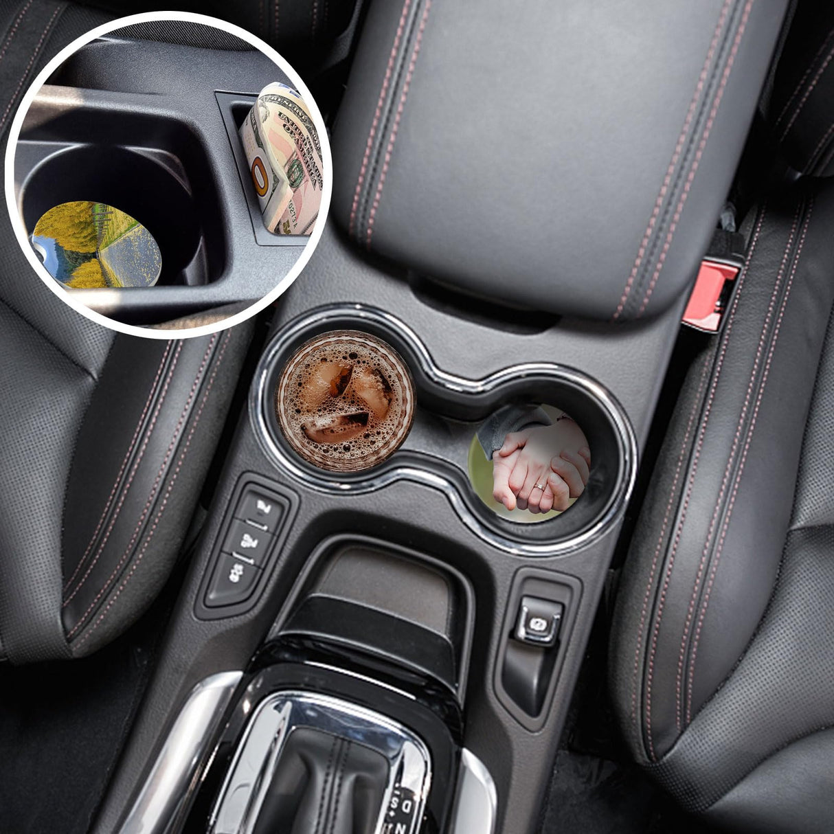 Ceramic Sublimation Blanks Car Coasters for Car Cup with Finger Notch for Easy Removal Ceramic Car Cupholder Auto Cupholder Keep Vehicle from Cold Drink Sweat Stain Spill (12) BOMSI