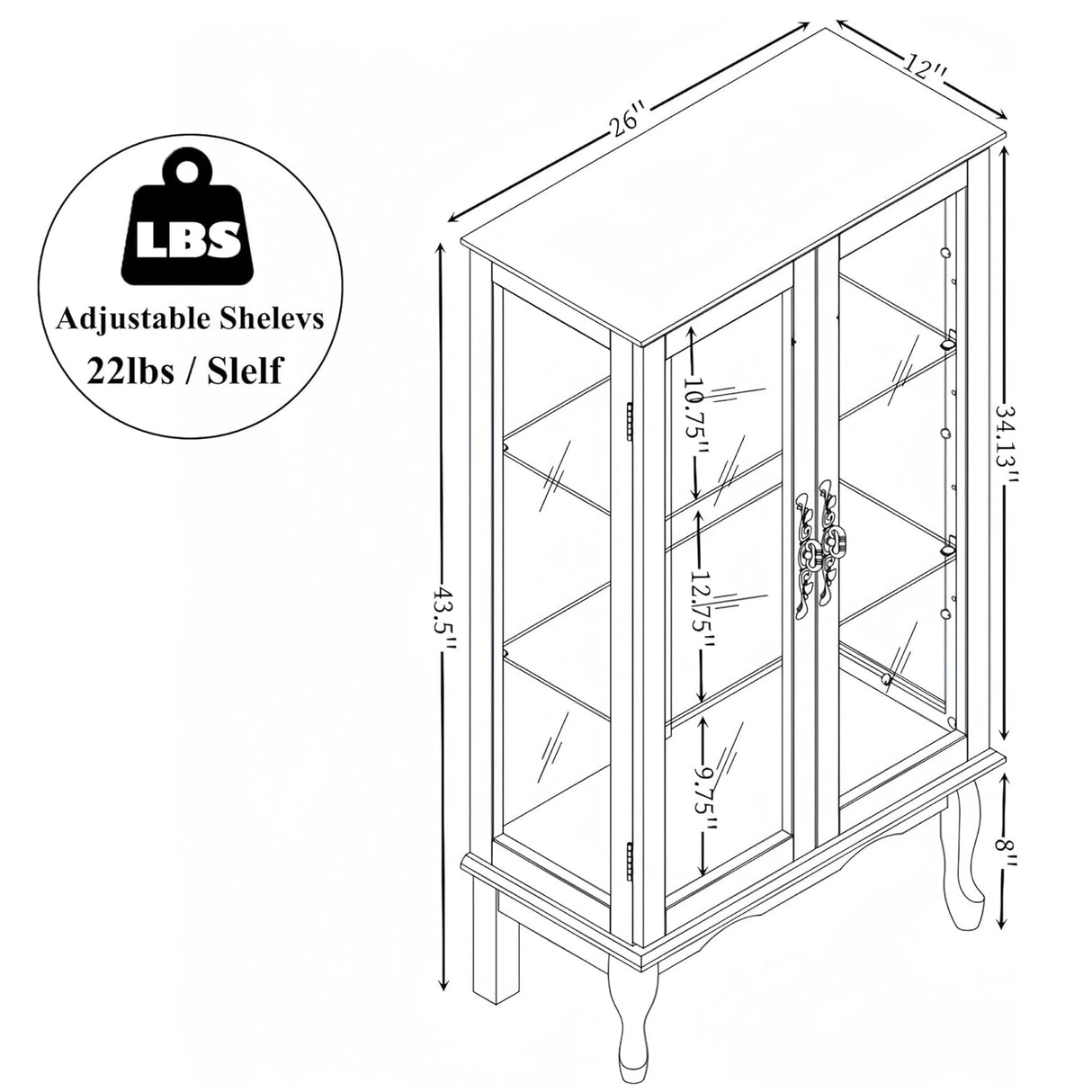 nifoti 43" H Lighted Curio Cabinet Display Case with Light Bulb, Glass Curio Cabinet with Adjustable Shelves & Tempered Glass Door, Wooden Cabinets w/Mirrored Back Pane for Living Room(Oak) nifoti