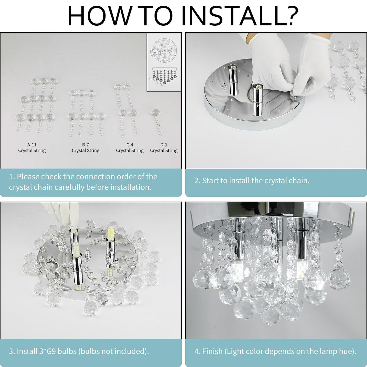 TISLYCO Modern Round Crystal Chandelier Ceiling Light,3 Light Crystal Flush Mount Small Chandelier, Silver Modern Ceiling Lamps Raindrop Chandelier Crystal Light Fixture for Bedroom, Hallway TISLYCO