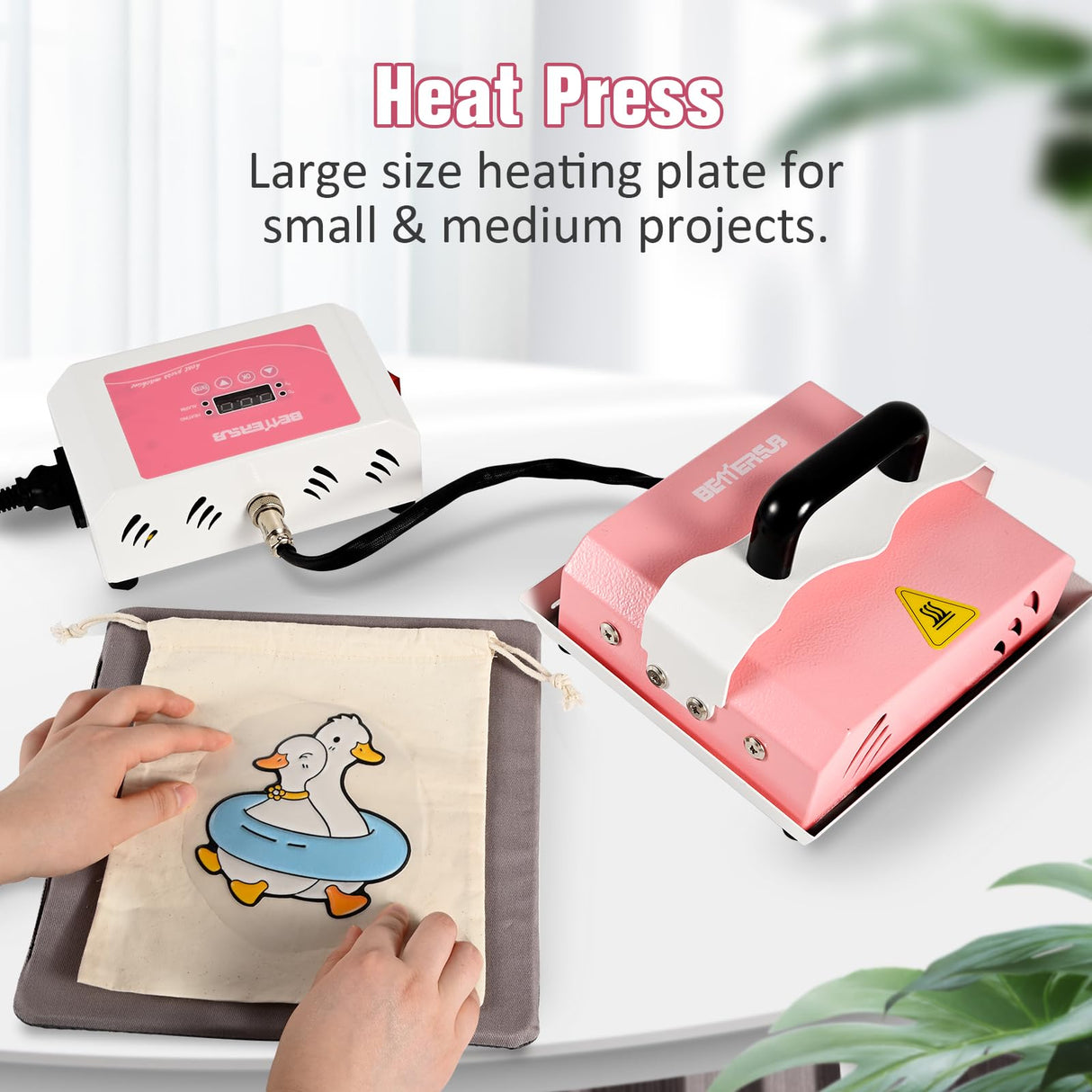 BetterSub 2in1 Combo Mini Portable Hat Press Heat Press Machine for Caps, T-Shirts, Bags, Handheld Easy Press for Vinyl, Sublimation, Heat Transfer Projects (Pink) BetterSub
