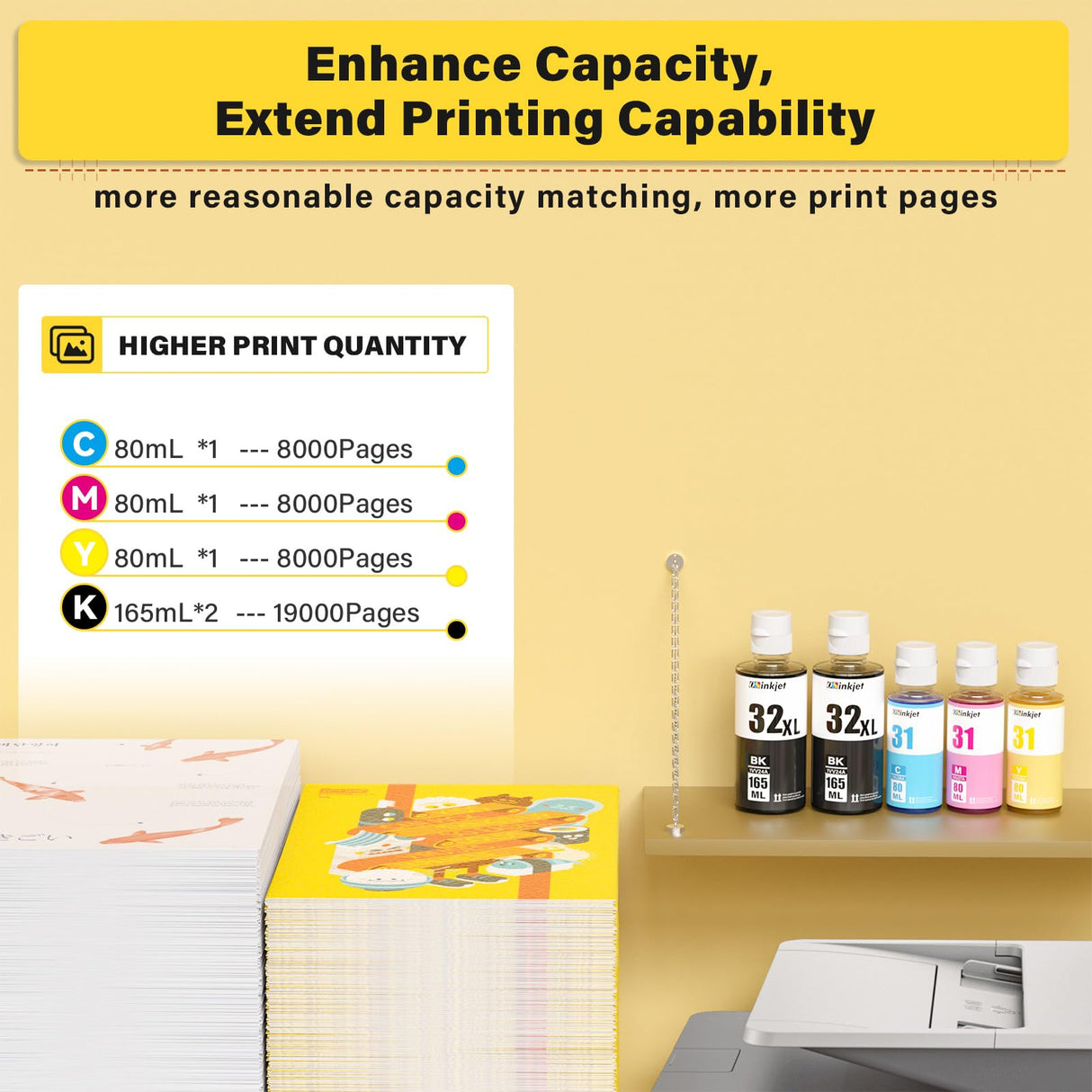 Osinkjet 31 Ink Bottle Set, 32XL Black Ink Bottle Compatible for HP Smart Tank 7602 6001 5101 5000 7300 7301 520 580, 31 32xl Ink Bottles Set for Smart Tank Plus 651 551 Ink Refill Osinkjet