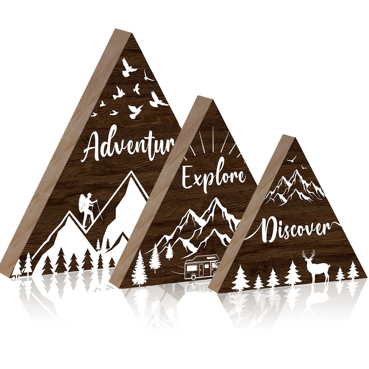Jetec 3 Pcs Wooden Mountain Decoration Woodland Adventure Travel Adventure Mountain Table Ornament Centerpiece for Home Bedroom Bathroom Shelf Wall Rustic Farmhouse Decoration(Brown) Jetec