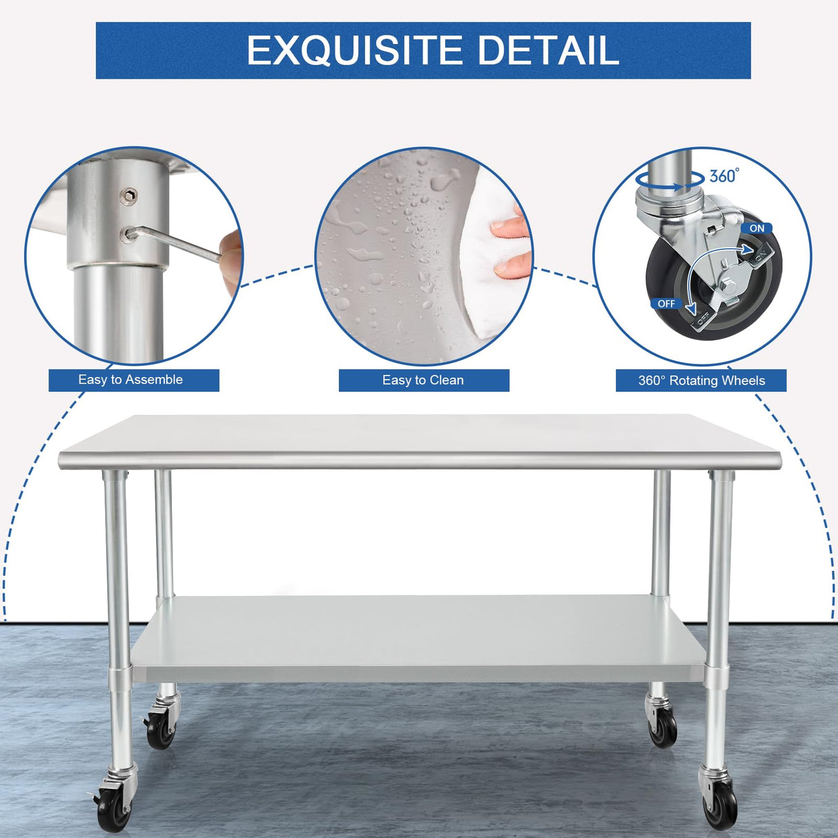 HARDURA Stainless Steel Table with Wheels 24 x 60 Inches Casters NSF Heavy Duty Commercial Work & Prep Table with Undershelf and Galvanized Legs for Restaurant Kitchen Bar and Hotel Garage HARDURA Restaurant Equipment