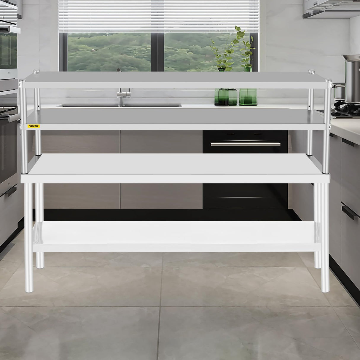 VEVOR Double Overshelf, Double Tier Stainless Steel Overshelf, 72 in Length x 12 in Width Double Deck Overshelf, Height Adjustable Overshelf for Prep & Work Table in Kitchen, Restaurant and Workshop VEVOR