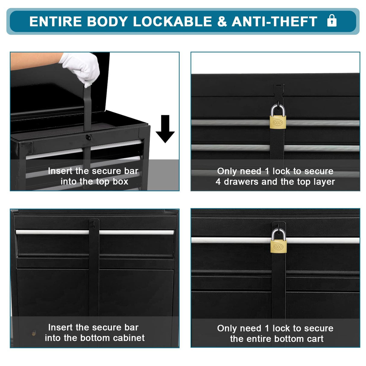 Gornoxblif 5-Drawers Black Tool Chest, 2-in-1 Mechanic Rolling Tool Box Removable Lockable Tool Storage Cabinet, Metal Tool Cart with Drawers and Wheels for Garage, Workshop Gornoxblif