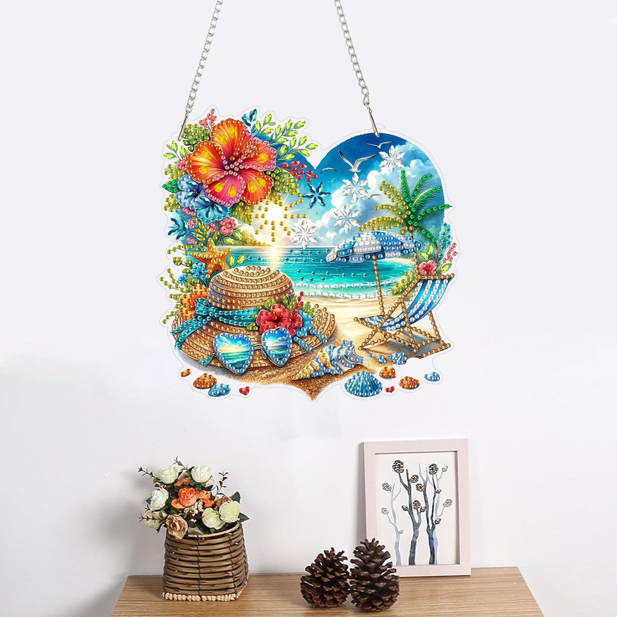 ARPADAMO Hanging Diamonds Art kit for Adult,DIY Summer Beach Pendant Diamonds Painting Art Kit, 7.2x7 inch Acrylic Diamonds Painting Board Kit Ornament, Special Crystal Diamond Hanging Ornament ARPADAMO