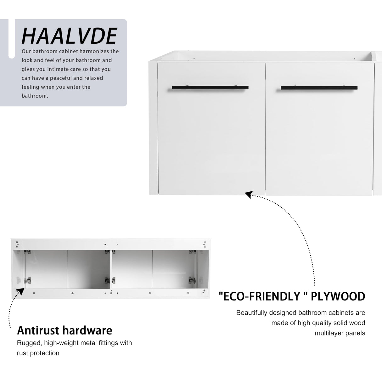 60" Bathroom Vanity without Sink, 60 Inch Floating Bathroom Vanity Cabinet, Wall Mounted Vanity without Top, Modern Bathroom Vanity with 4 Soft-Closing Doors, Large Bathroom Vanity Storage Cabinet HAALVDE