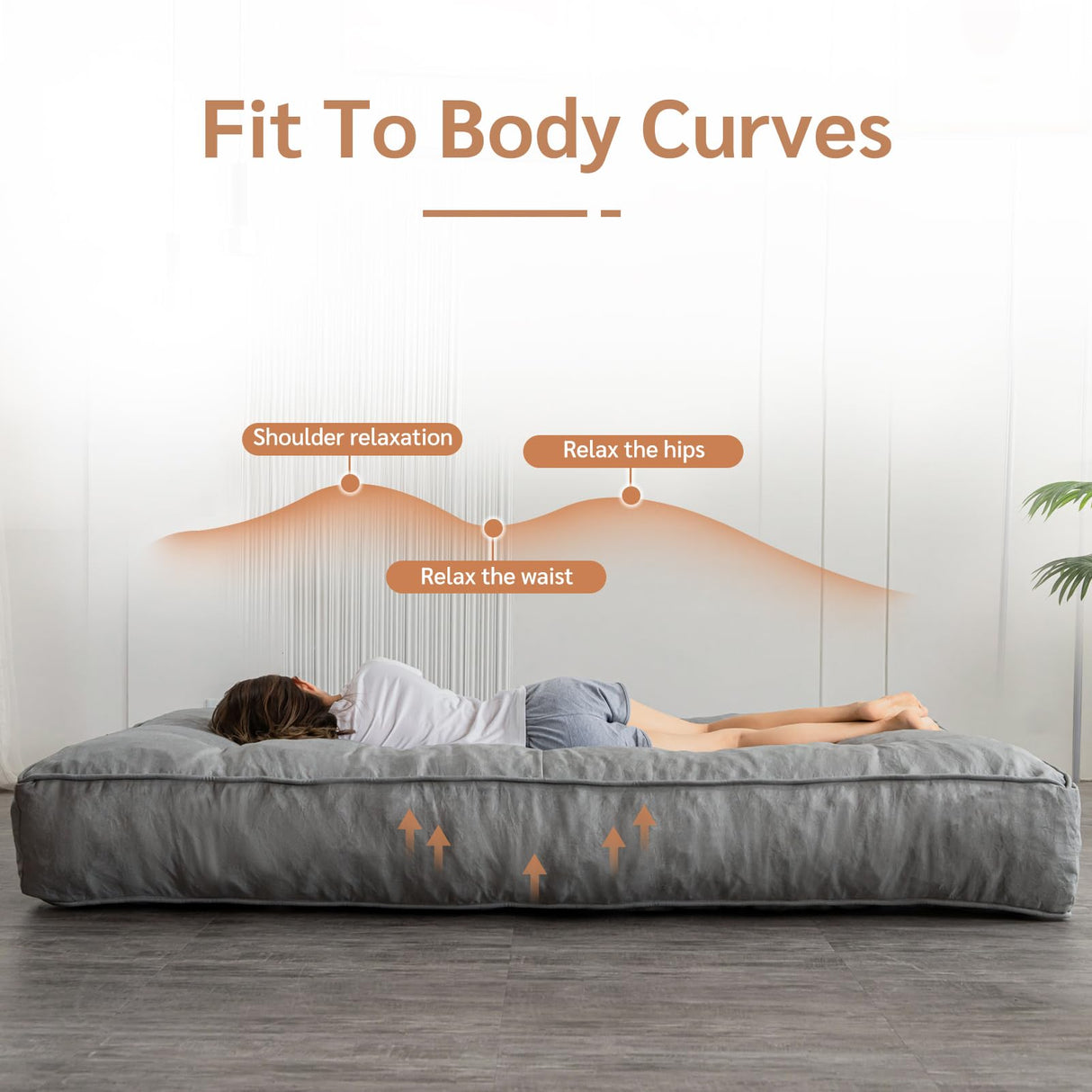 YOSHOOT 8 Inches Futon Mattress Full Size, Thick Futons Sofa Couch Bed, Floor Mattress for Adults, Shredded Foam Filling, Medium Firm(Frame Not Included), Grey YOSHOOT