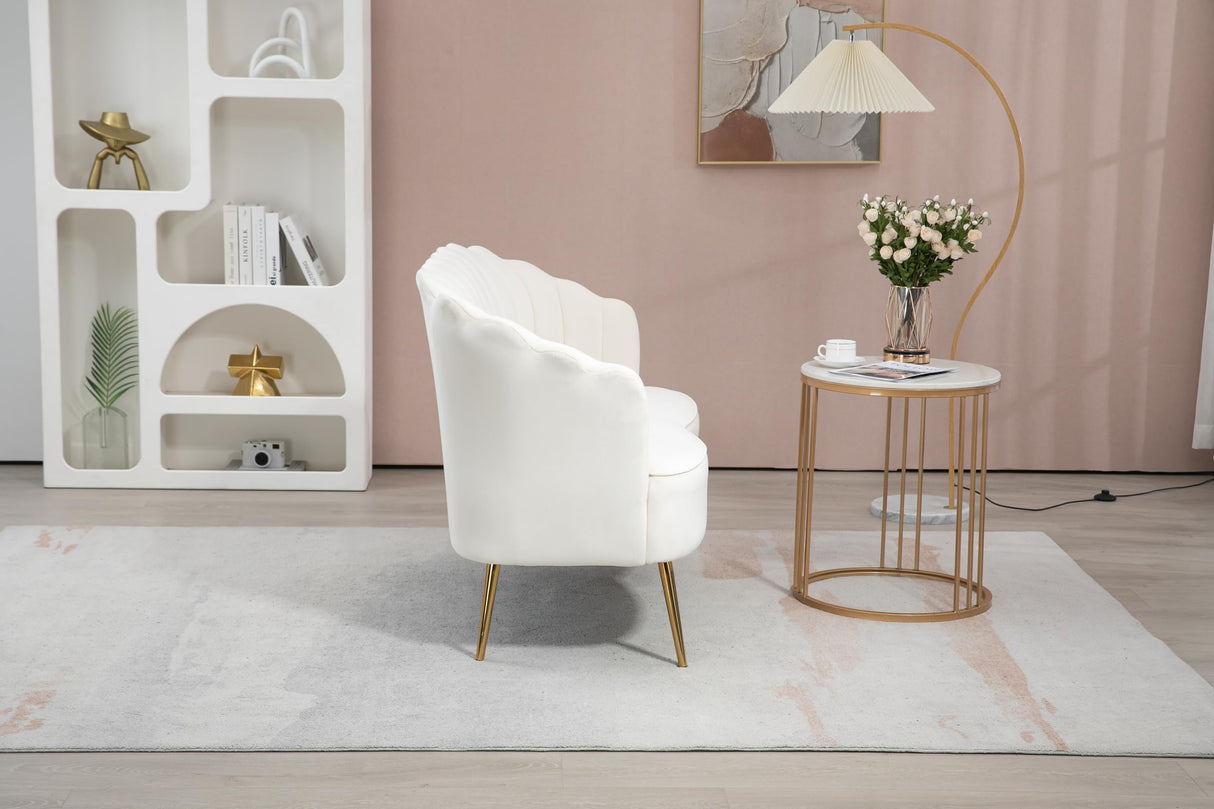 hegmentine Contemporary Velvet Loveseat Sofa,Modern Sofa Couch,Velvet 2-Seater Sofa with Durable Metal Legs and Comfort Back Cushion for Compact Living Room or Apartment,Living Room(White) hegmentine