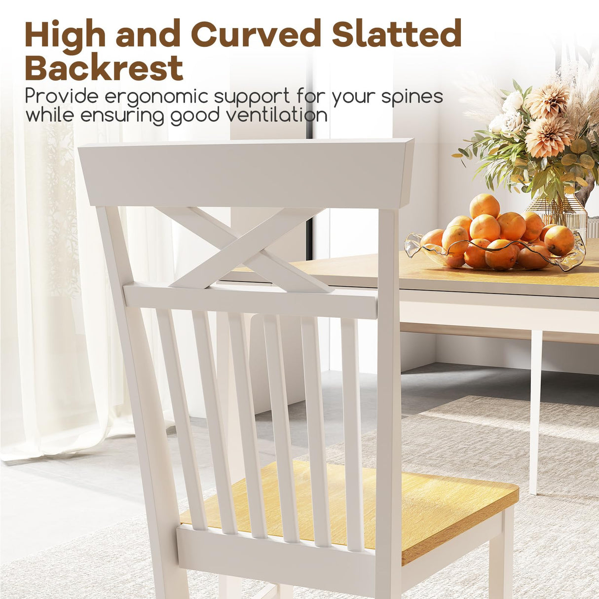 Giantex Wooden Dining Chairs Set of 4, Kitchen Chairs w/Rubber Wood Frame, High & Curved Slatted Backrest, Modern Armless Chairs, Farmhouse Accent Side Chairs for Dining Room Living Room Giantex