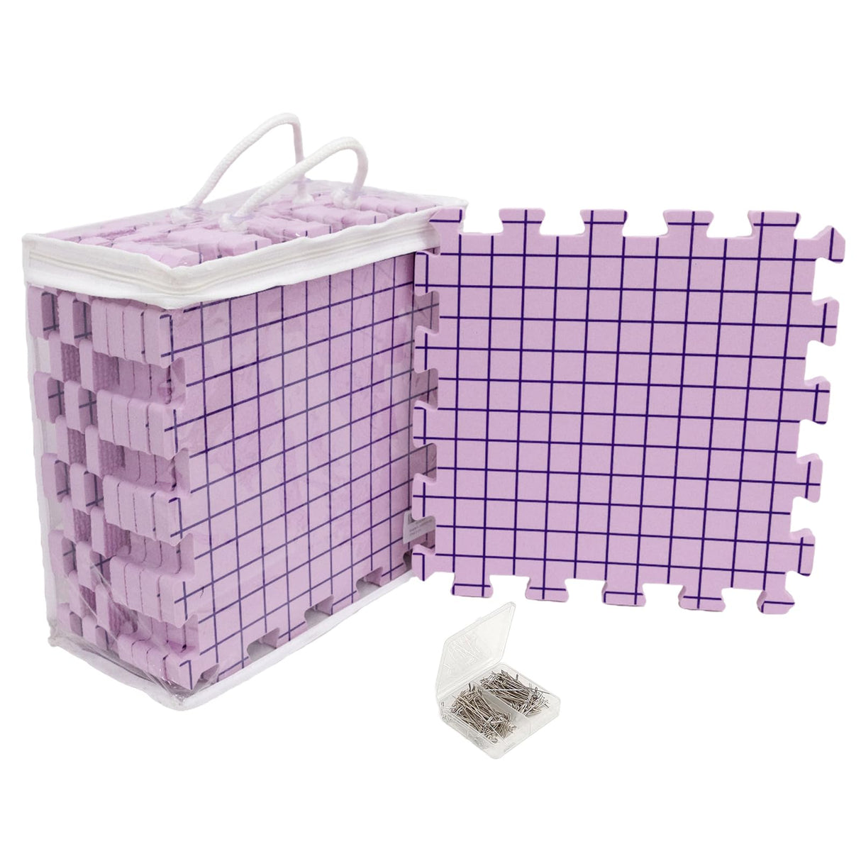 Blocking Mats for Knitting & Crochet Projects 0.59Inch Thickness Crochet Blocking Board 9 Pack, 150 T-Pins and 1 Storage Bag, Blocking Board for Crocheting Knitting Blocking Mats and Pins (Pink) Iswabard