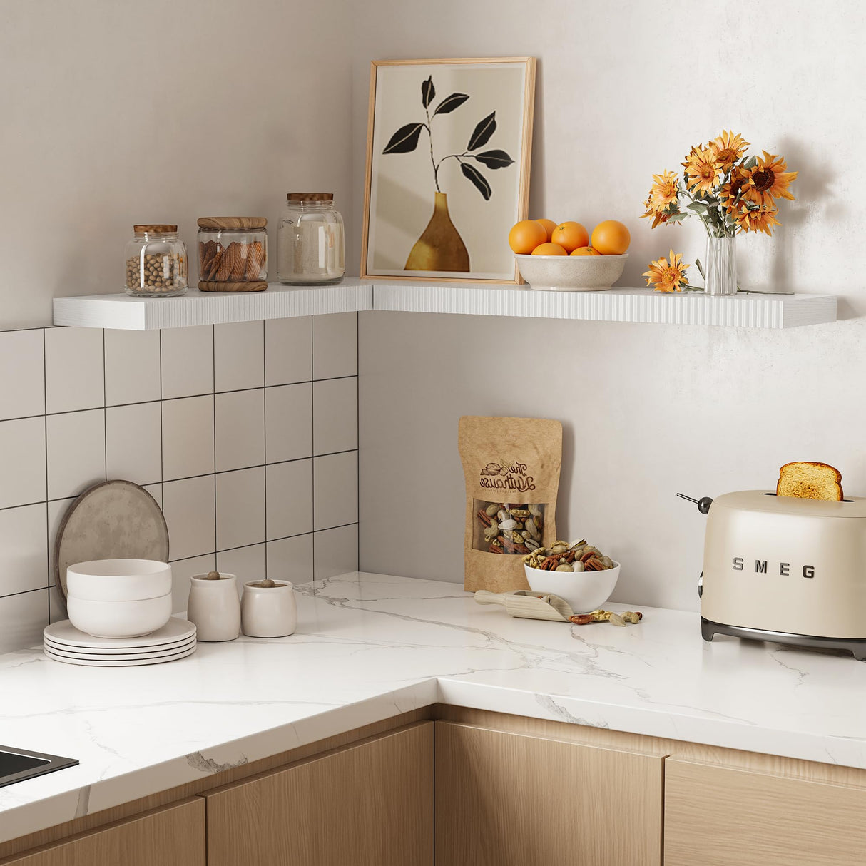 INNOD 24" Floating Shelves for Wall, Wall Mounted Wood Shelves for Bathroom, Bedroom, Living Room, Kitchen, Hanging Shelf with Invisible Brackets for Storage,Books,Home Decor (White,Set of 2) INNOD