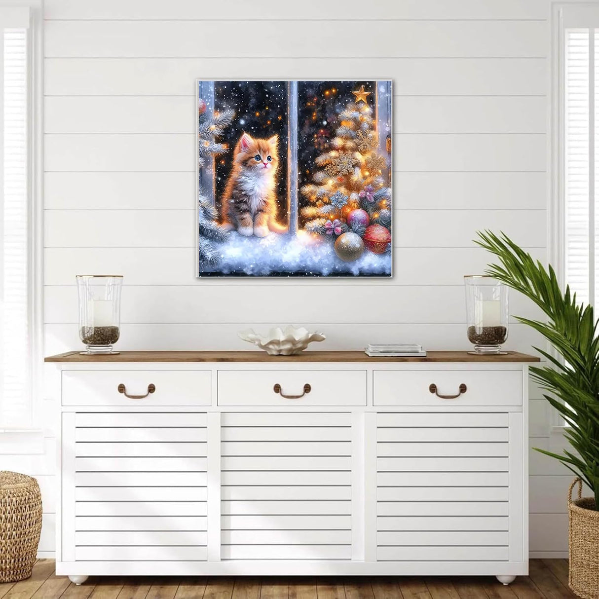 DAZZLEDOTS Diamond Art Kits for Adults, Cat Diamond Painting 5D Diamond Art for Beginners Window Winter DIY Full Drill Paint by Diamonds Dot Christmas Gem Art for Home Wall Decor 13.8x13.8inch DAZZLEDOTS