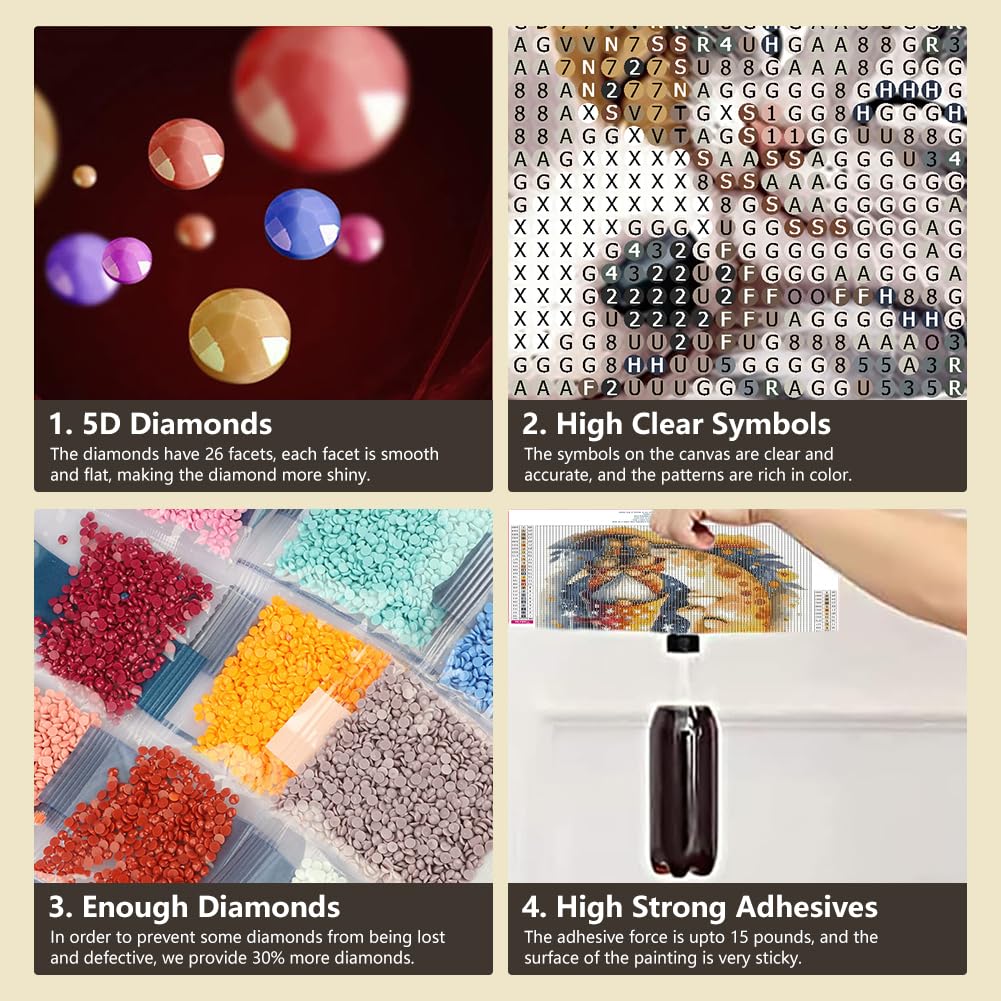 SJUTOUCI Dog and Cat Diamond Painting Kits for Adults, Diamond Art Kits for Beginners, 5D Round Diamond Dots Gem Art Craft for Home Wall Decor 12x12 inch, Animals SJUTOUCI