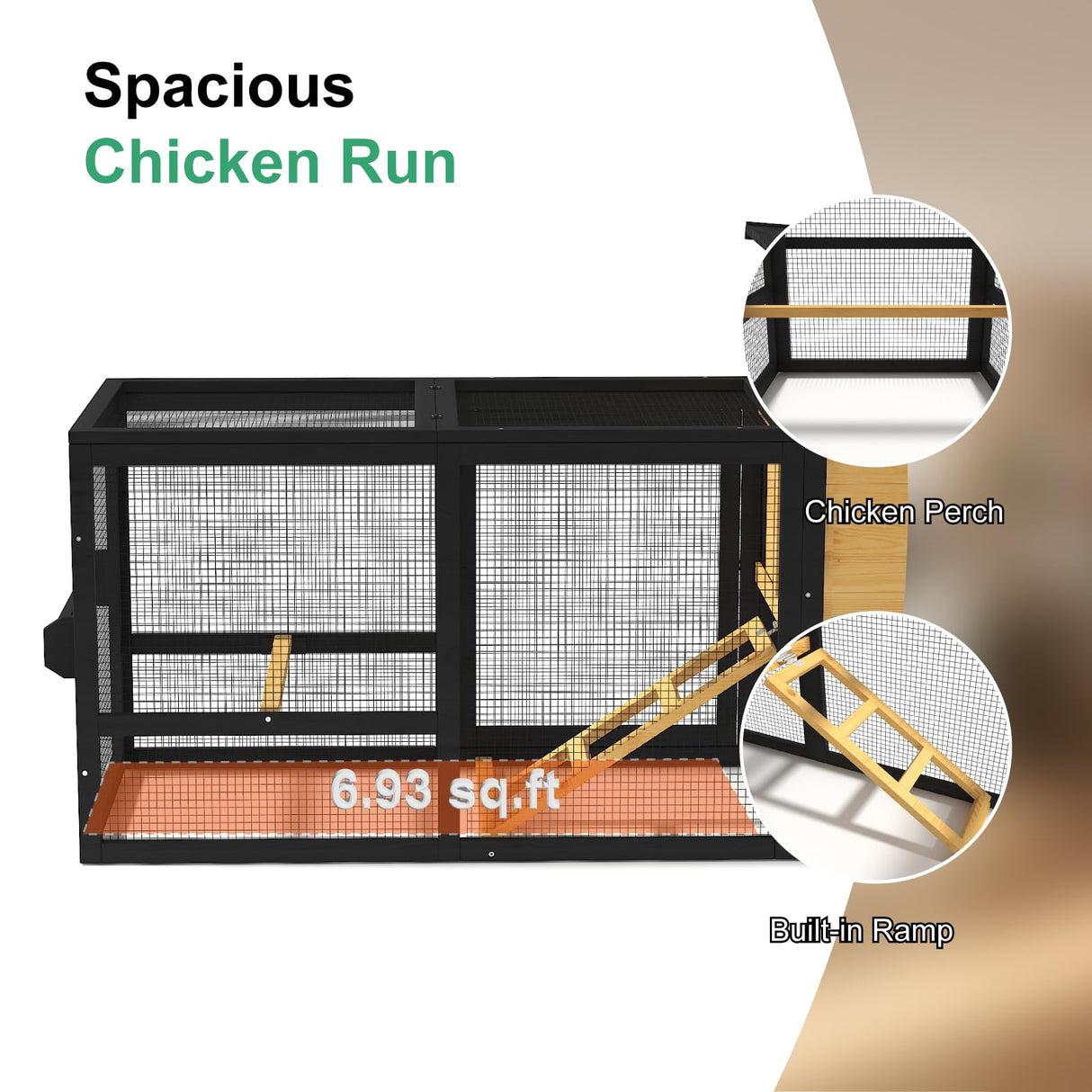 TIMHAKA 80'' Chicken Coop with Nesting Box, Outdoor Duck Coop, Chicken House for Outside, Wooden Chicken Coops with Run & Waterproof Asphalt Roof, Wheels, Removable Tray and Hanging Chicken Feeder TIMHAKA