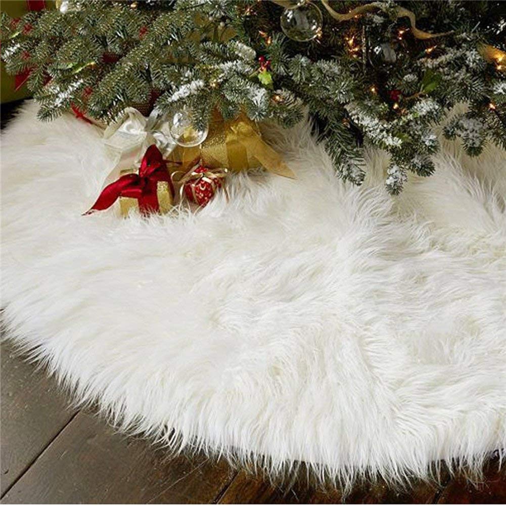AISENO 48 Inch Christmas Tree Plush Skirt Decoration for Merry Christmas Party Faux Fur Christmas Tree Skirt Decorations AISENO