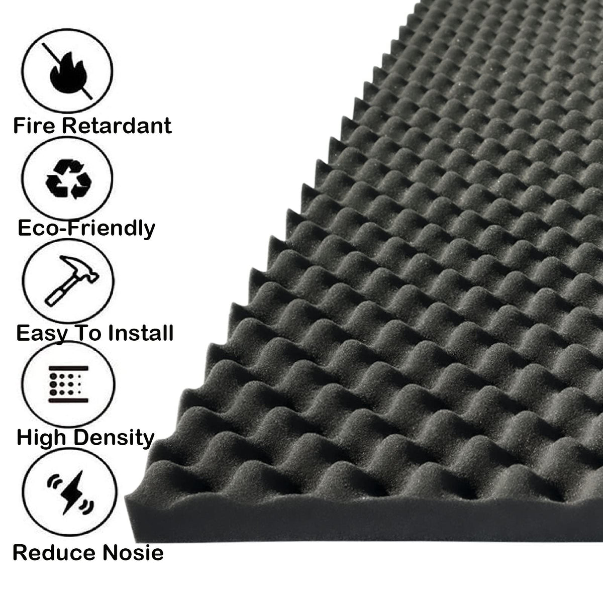 KTOESHEO 4 PCS Acoustic Panels,48''X24''X2'' Egg Crate Foam Soundproof Foam Wall Panels,High Density Fireproof Noise Cancelling Foam Studio Foam Panel,Noise (Black) KTOESHEO