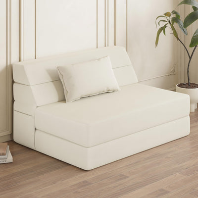 Luoxiao Folding Sofa Bed Convertible Sleeper Chair with Pillow Fold Out Couch Memory Foam Floor Mattress Portable Futon Sofa Bed Lazy Sofa for Living Room/Dorm/Guest Room/Home Office, Twin, Off White