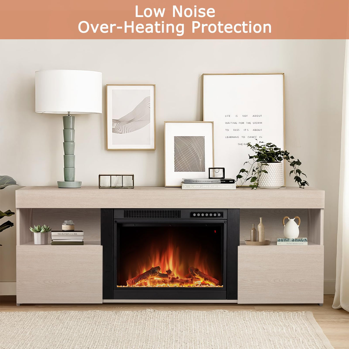 Xbeauty 60" Fireplace Tv Stand Mantel Wood Surround Firebox Freestanding Corner Fireplace Heater Infrared Quartz Heater Adjustable Led Flame, Remote Control,Lightoak Xbeauty