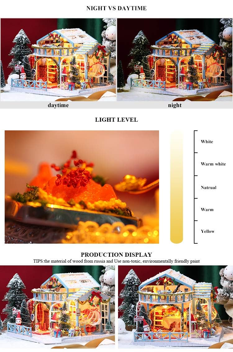 DIY Dollhouse Miniature Kit with Furniture, DIY Christmas Wooden Tiny House Building Set for Adults and Teens, Creative Room Decor Gift for Family and Friends (Christmas) BNOIN