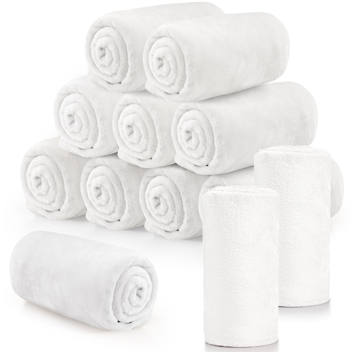 Tinideya 12 Pcs Flannel Fleece Throw Blanket Bulk 50 x 60 Inch Soft Fleece Blanket Warm Throw Blanket Coral Fleece Throw Blankets for Couch Sofa Home Wedding Gifts Season (Cream White) Tinideya